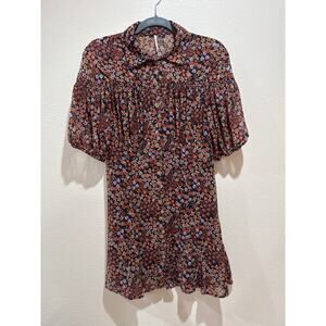 Free People Floral Mini Dress - Black and Multicolor